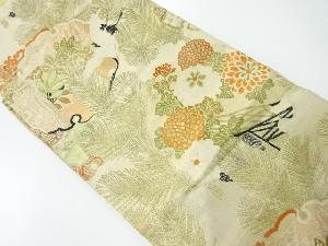 アンティーク　松鶴に菊模様織出し丸帯（材料）